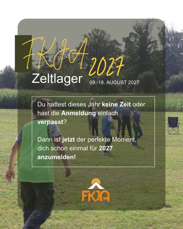 ✨ Anmeldung verpasst? Kein Problem! ✨
Du hattest dieses Jahr keine Zeit oder hast die Anmeldung einfach verpasst? Dann ist jetzt der perfekte Moment, dich schon einmal für nächste Jahr anzumelden! 🗓️
Wir freuen uns, dich im nächsten Jahr dabei zu haben! 
Also: Save the Date und Anmeldung nicht verpassen! 🏕️☀️🔥

Jetzt direkt unter folgendem Link anmelden!
https://www.fkjazeltlager.de/anmeldung/ 

#fkja #sommerzeltlager #katholischekirche #zeltlagerfürkinder #spass